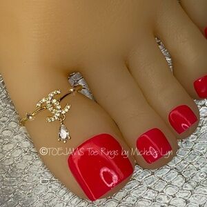 TOE RING DOUBLE HORSESHOE Gold Plated/Clear Crystal Stretch Elastic Big …